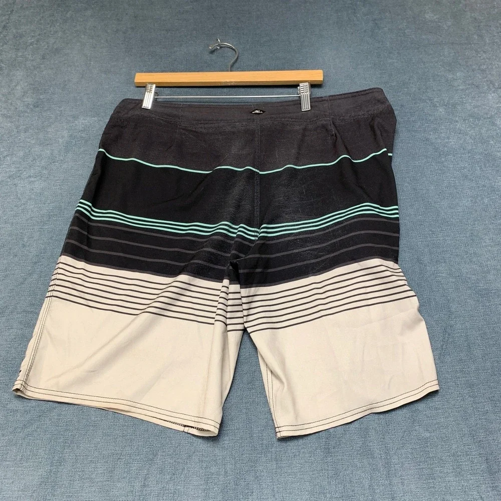 O'Neill Board Shorts Mens 38 Multicolor Logo Straight Leg Striped Summer Beach